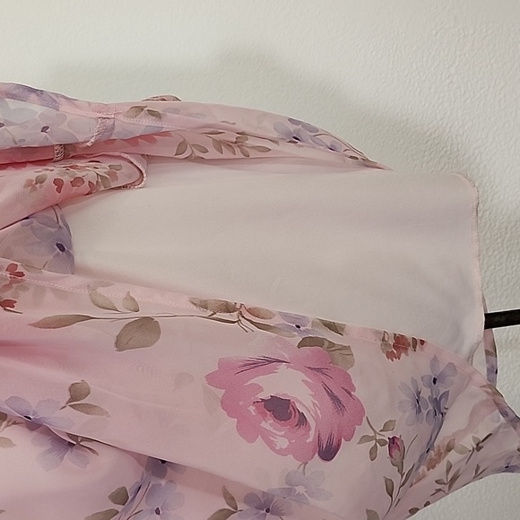 Dress Cowl Drape Back Floral Semi Sheer Overlay Lined Pink Size M - Picture 9 of 9